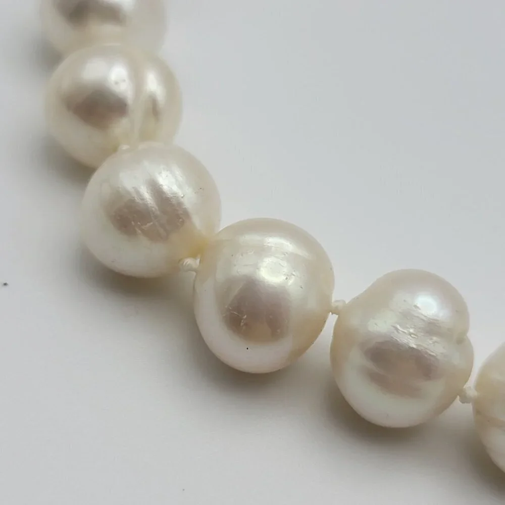 Large Freshwater Pearl Necklace 19 Inch White Silver Tone Magnetic Clasp 12.7mm - Picture 3 of 9